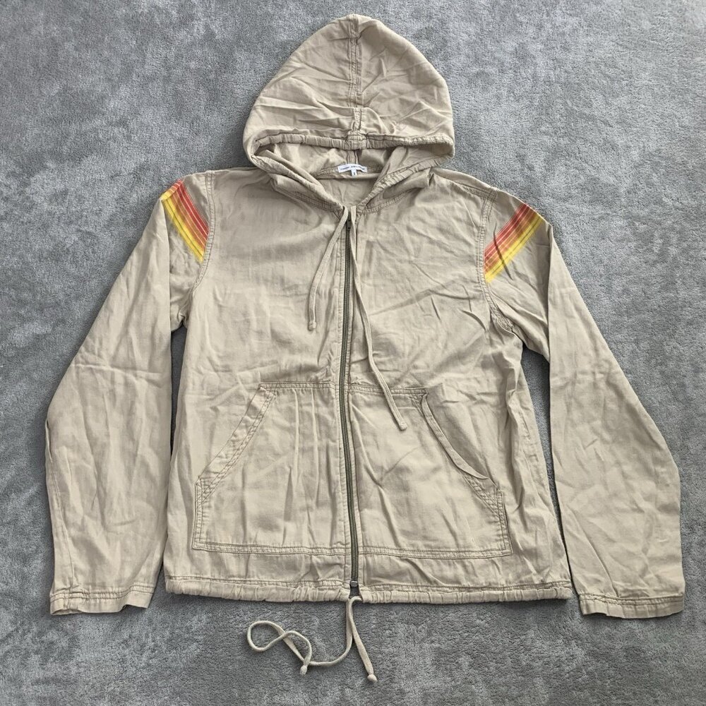 James Perse Jacket Womens 2 Full Zip Hooded Long Sleeve Canvas Striped *FLAW